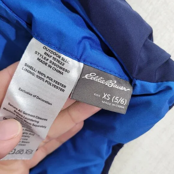 Eddie Bauer Reversible Jacket Boys XS Blue Camo Fleece Hooded Full Zip - Picture 5 of 6